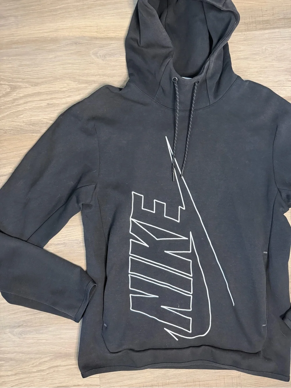Nike Men's Black Pullover Hoodie with Large Swoosh Logo